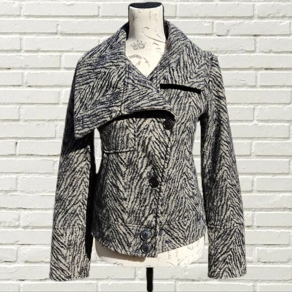 BKE Wool blend moto style coat jacket zebra animal print Small - Picture 2 of 10